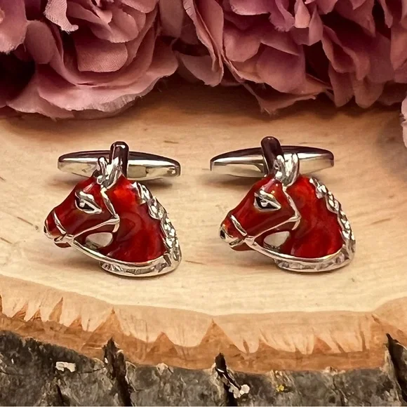 Handsome Bridled Red Chestnut Horse Head Cufflinks - Picture 6 of 16